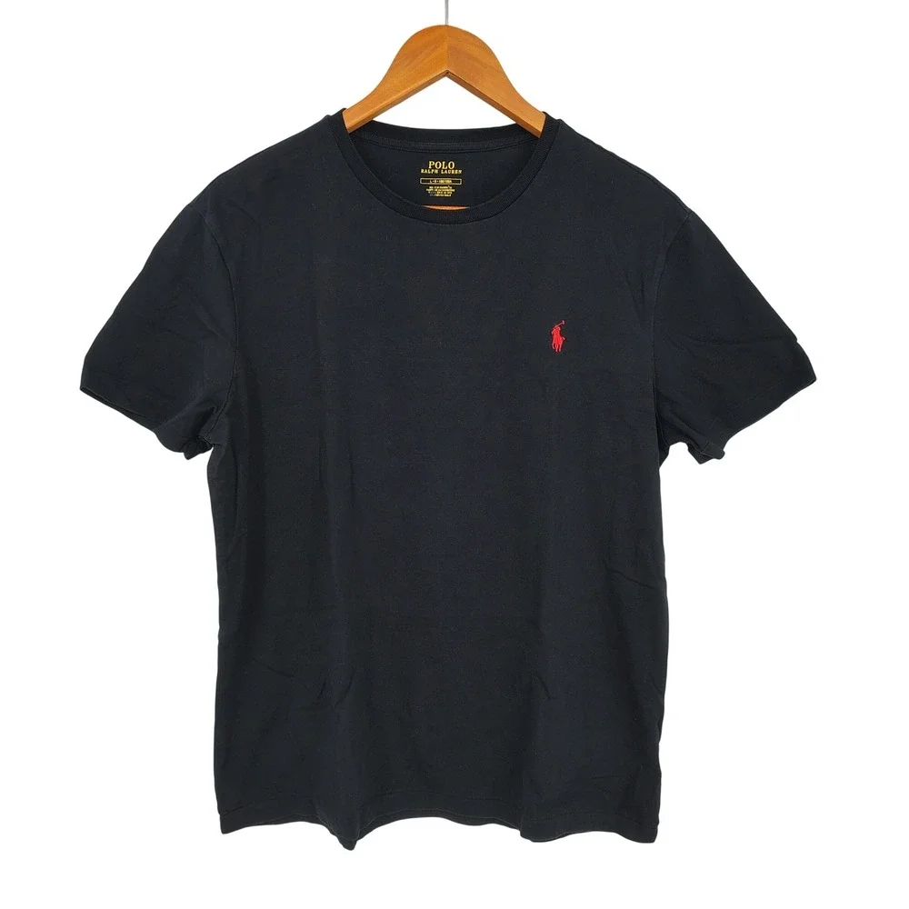 Polo Ralph Lauren Black T-Shirt Men Large Short Sleeve Red Pony Logo Crew Neck